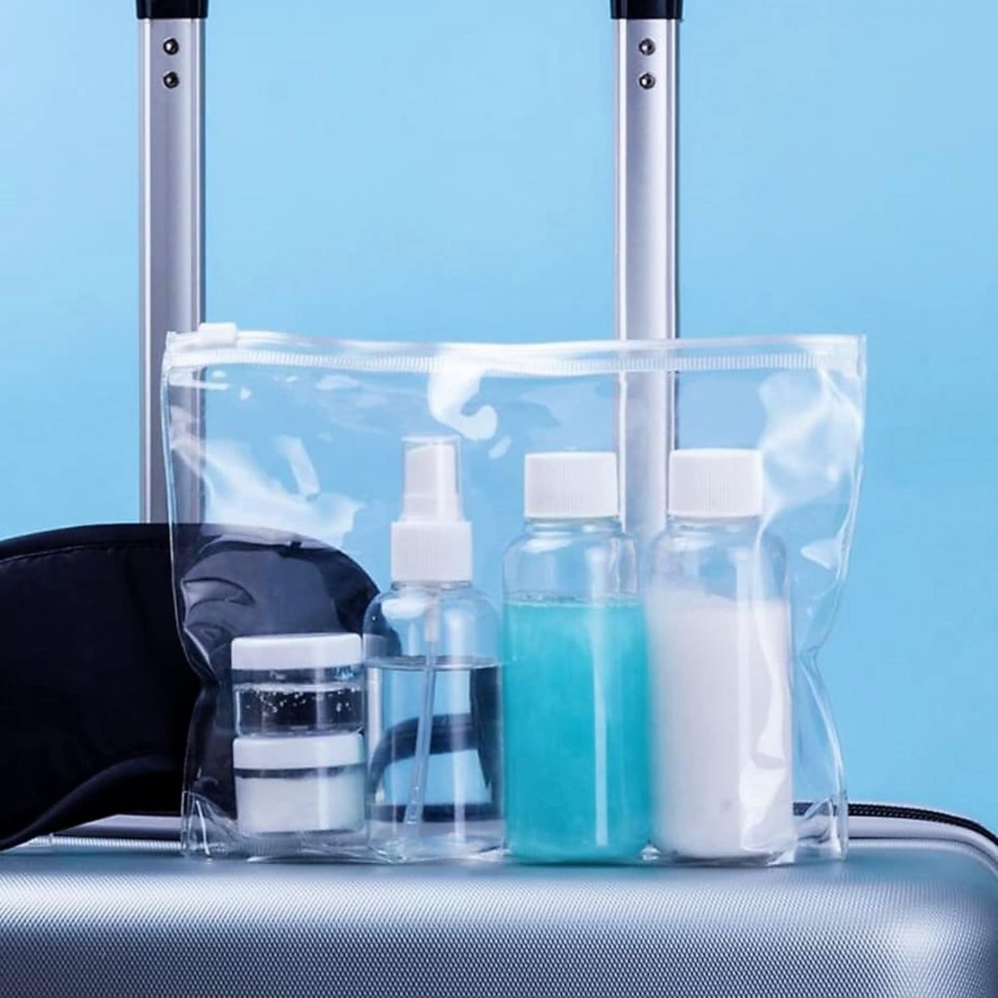 Neceser Viaje Con 5 Botes Rellenables 100Ml Avión. Neceser Transparente De Aseo Con 5 Accesorios De Viaje Para Llevar Líquidos Seguros En El Equipaje