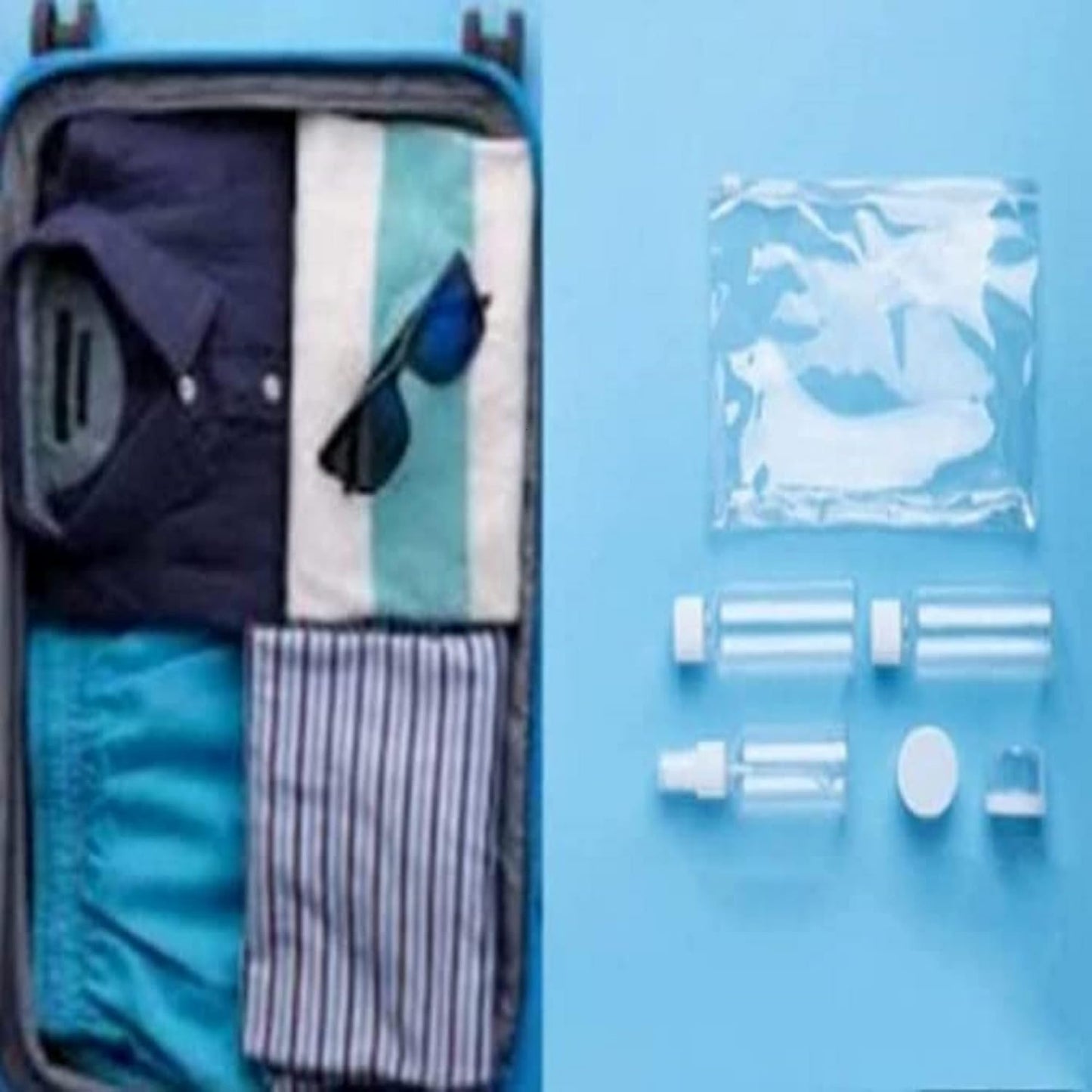 Neceser Viaje Con 5 Botes Rellenables 100Ml Avión. Neceser Transparente De Aseo Con 5 Accesorios De Viaje Para Llevar Líquidos Seguros En El Equipaje