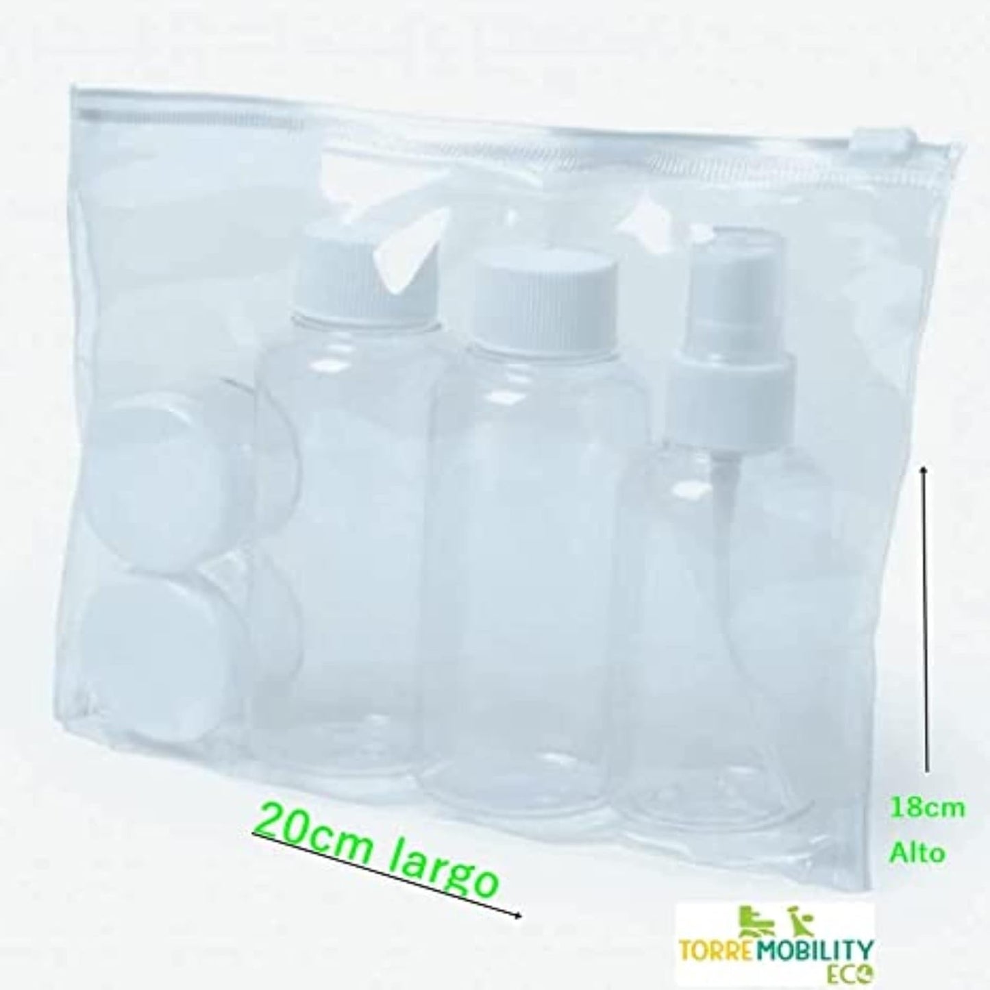 Neceser Viaje Con 5 Botes Rellenables 100Ml Avión. Neceser Transparente De Aseo Con 5 Accesorios De Viaje Para Llevar Líquidos Seguros En El Equipaje