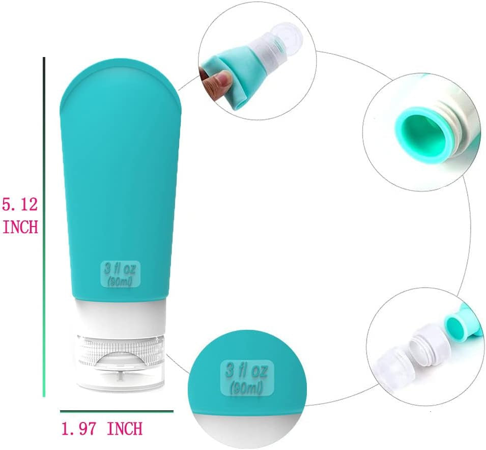 14 Piezas Botellas De Viaje De Silicona,Botes Viaje Rellenables,Para Gel Cosmetica, Champús, Loción, Acondicionador.(90Ml)