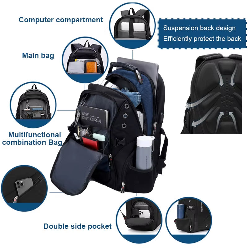 Anti-Thief Fashion Men Backpack Multifunctional Waterproof 17.3 Inch Laptop Bag Man USB Charging Travel Backpacks Male Mochila