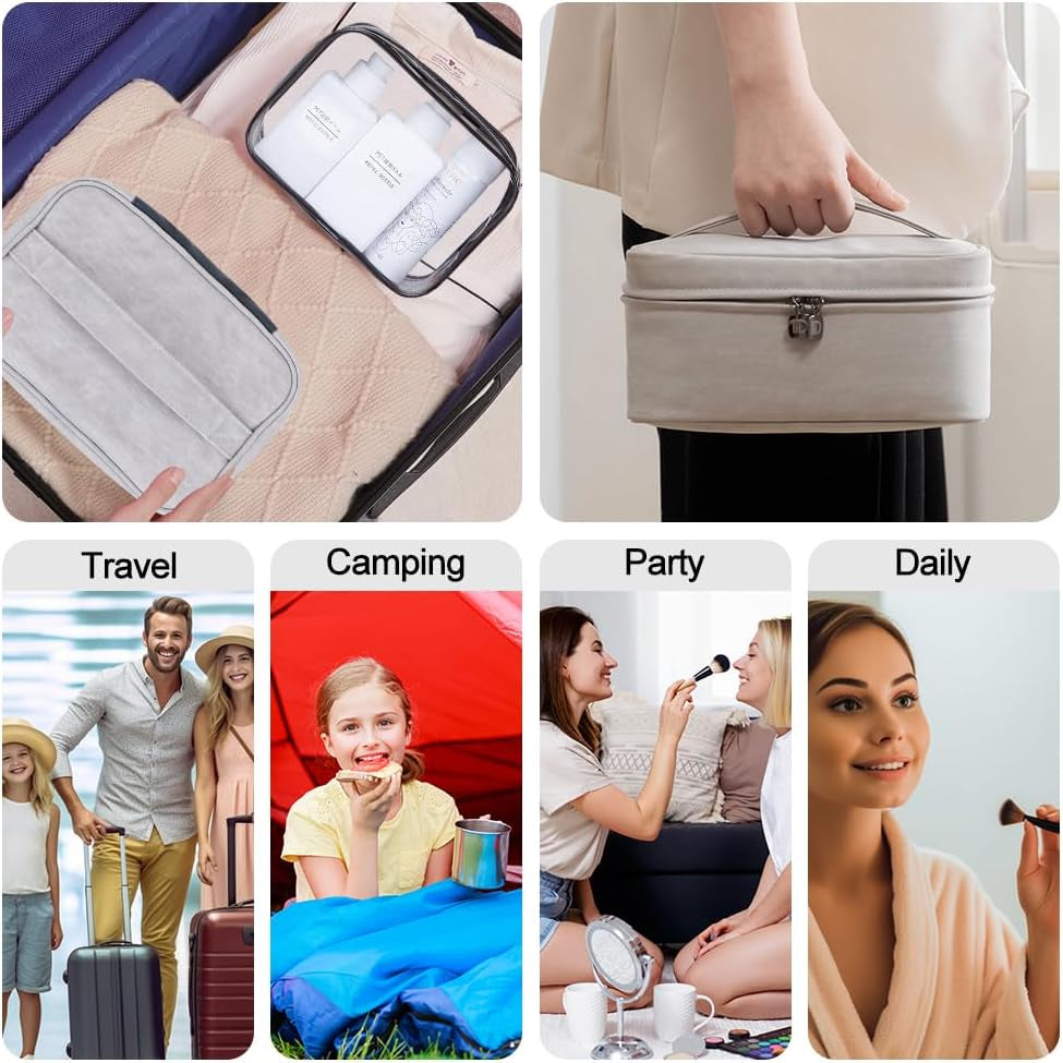 2Pcs Bolsa De Maquillaje, Neceser De Viaje Con Bolsa Desmontable, Portátil Impermeable Y Grande Para Mujer (Gris)