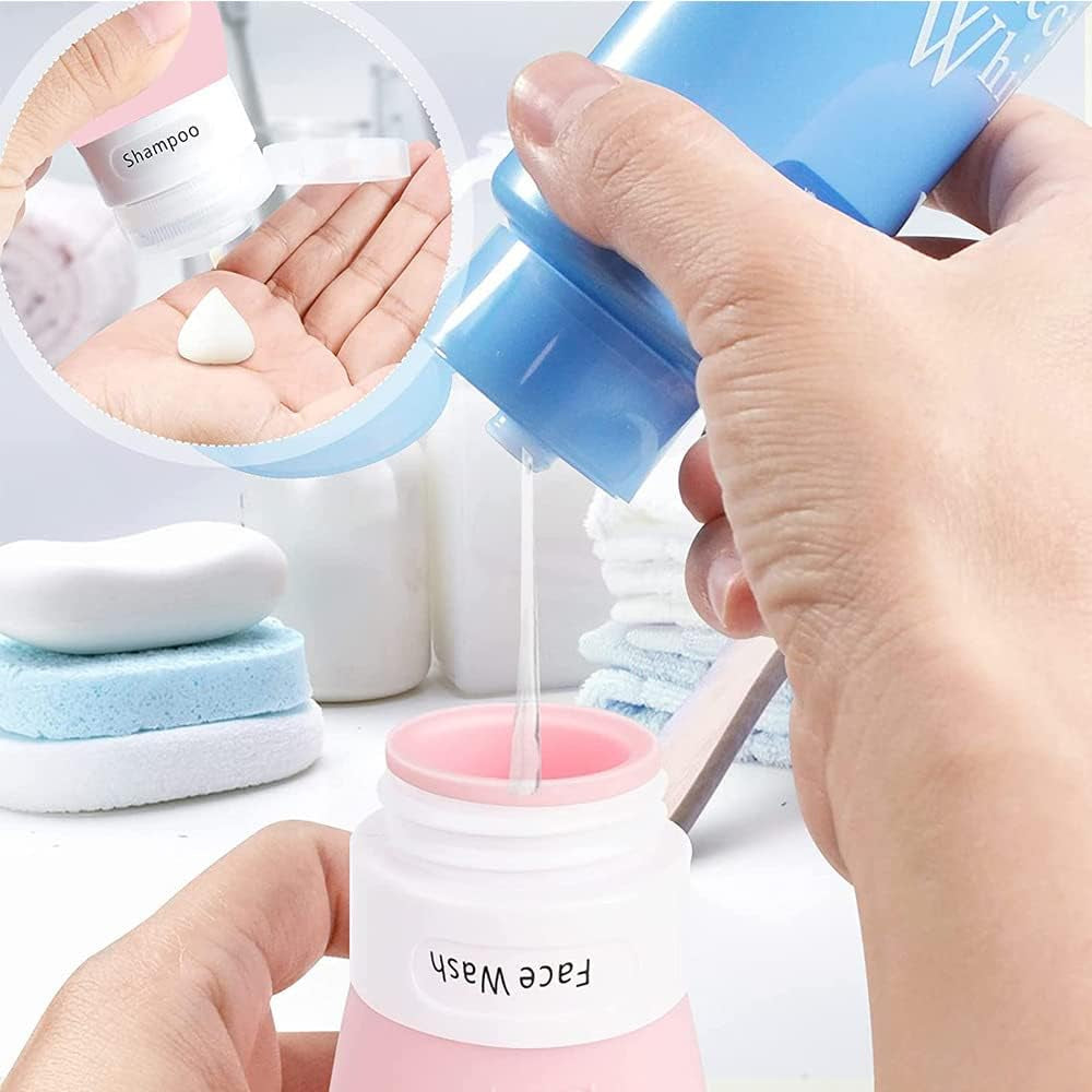 14 Piezas Botellas De Viaje De Silicona,Botes Viaje Rellenables,Para Gel Cosmetica, Champús, Loción, Acondicionador.(90Ml)