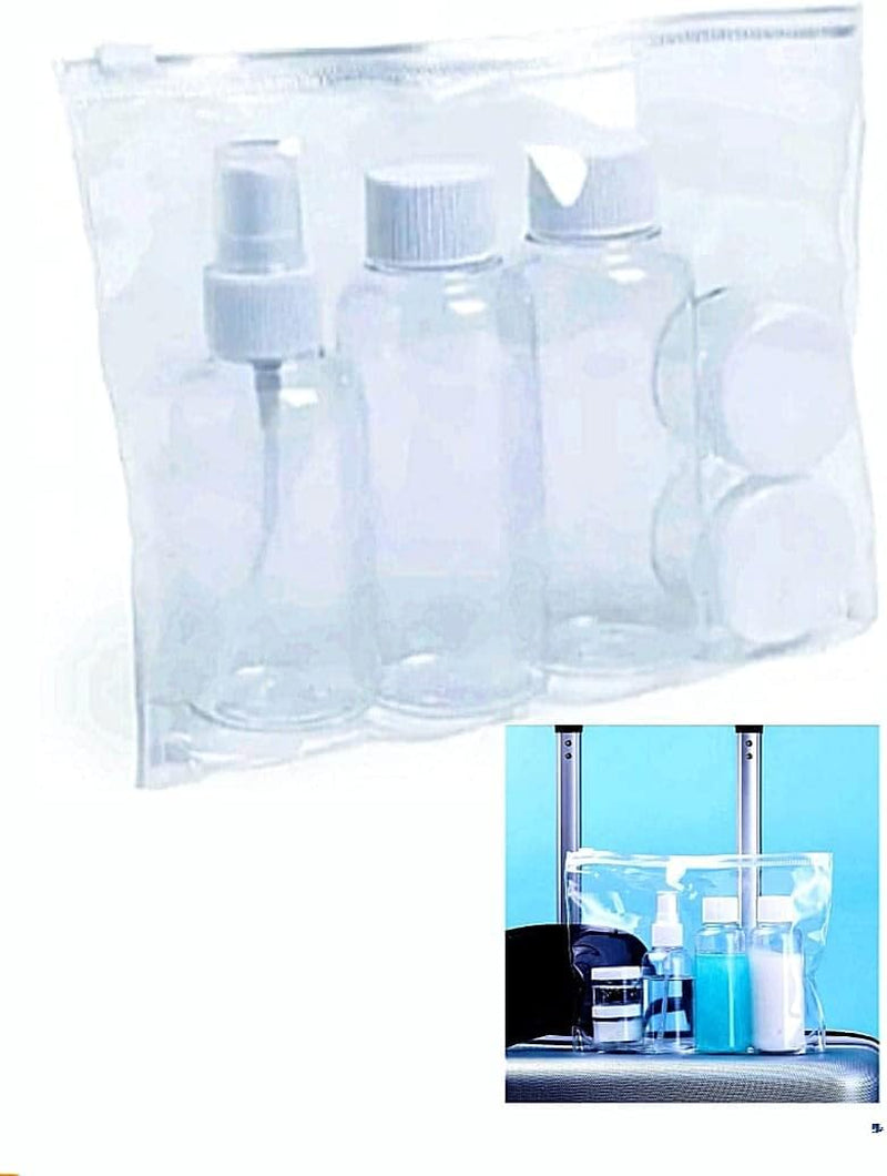 Neceser Viaje Con 5 Botes Rellenables 100Ml Avión. Neceser Transparente De Aseo Con 5 Accesorios De Viaje Para Llevar Líquidos Seguros En El Equipaje