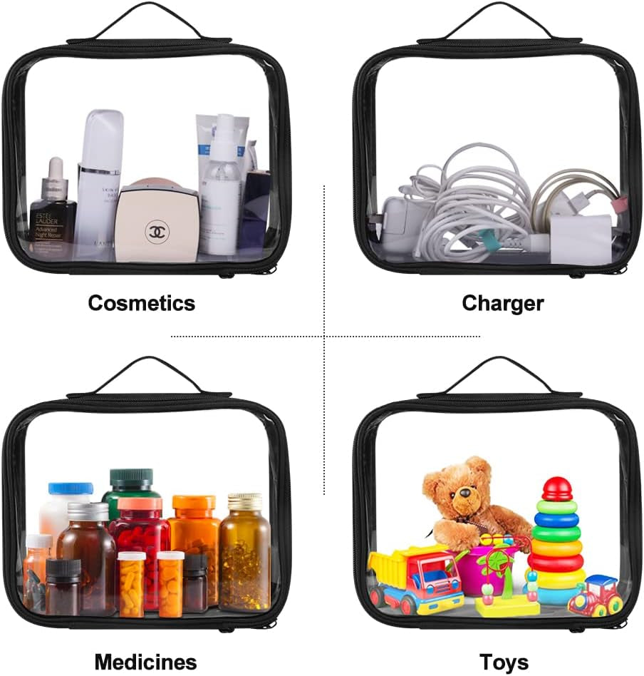 Bolsa De Aseo De Viaje Transparente, Portátil, Impermeable, Aprobada Por La TSA Bolsa De Viaje De 23X18X6.7 Cm, Artículos De Aseo De PVC, Black, Bolsas De Aseo