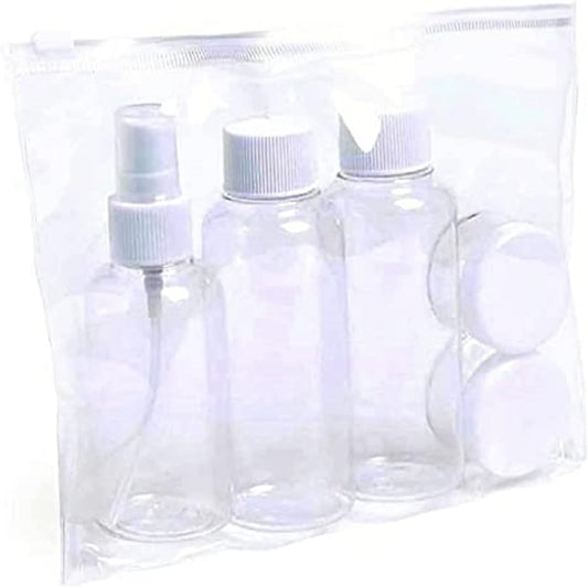 Neceser Viaje Con 5 Botes Rellenables 100Ml Avión. Neceser Transparente De Aseo Con 5 Accesorios De Viaje Para Llevar Líquidos Seguros En El Equipaje