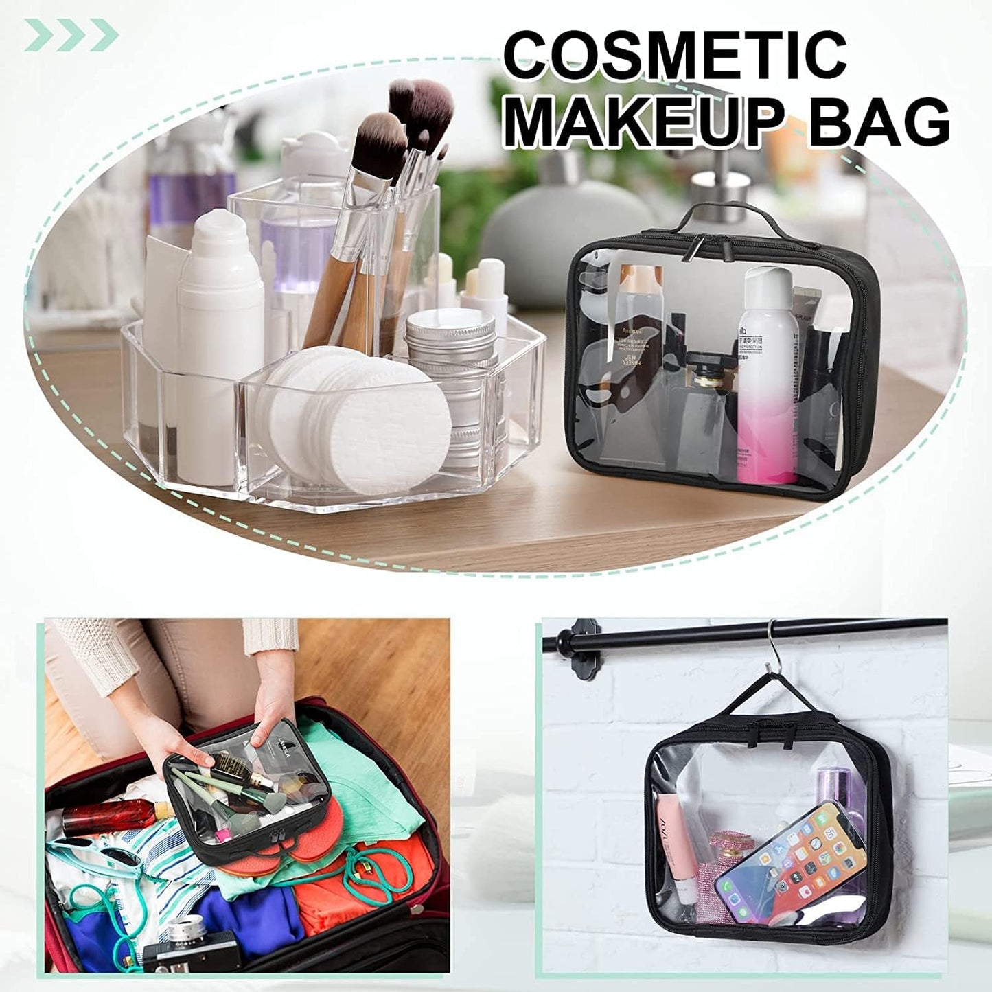 Bolsa De Aseo De Viaje Transparente, Portátil, Impermeable, Aprobada Por La TSA Bolsa De Viaje De 23X18X6.7 Cm, Artículos De Aseo De PVC, Black, Bolsas De Aseo