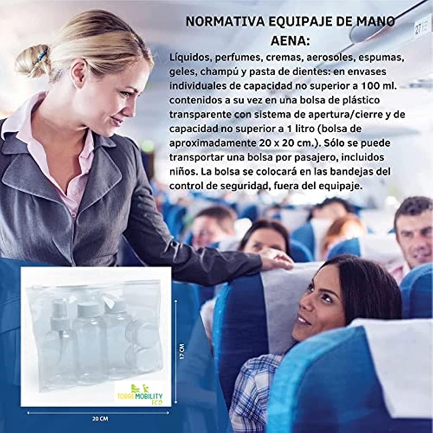 Neceser Viaje Con 5 Botes Rellenables 100Ml Avión. Neceser Transparente De Aseo Con 5 Accesorios De Viaje Para Llevar Líquidos Seguros En El Equipaje