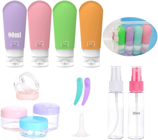 14 Piezas Botellas De Viaje De Silicona，Botes Viaje Rellenables，Para Gel Cosmetica, Champús, Loción, Acondicionador.（90Ml）