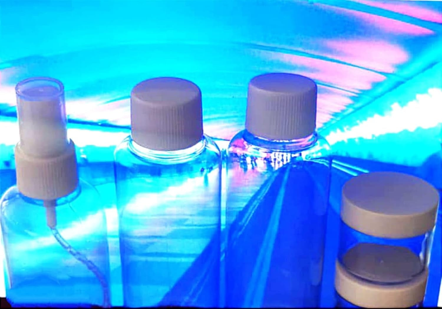 Neceser Viaje Con 5 Botes Rellenables 100Ml Avión. Neceser Transparente De Aseo Con 5 Accesorios De Viaje Para Llevar Líquidos Seguros En El Equipaje