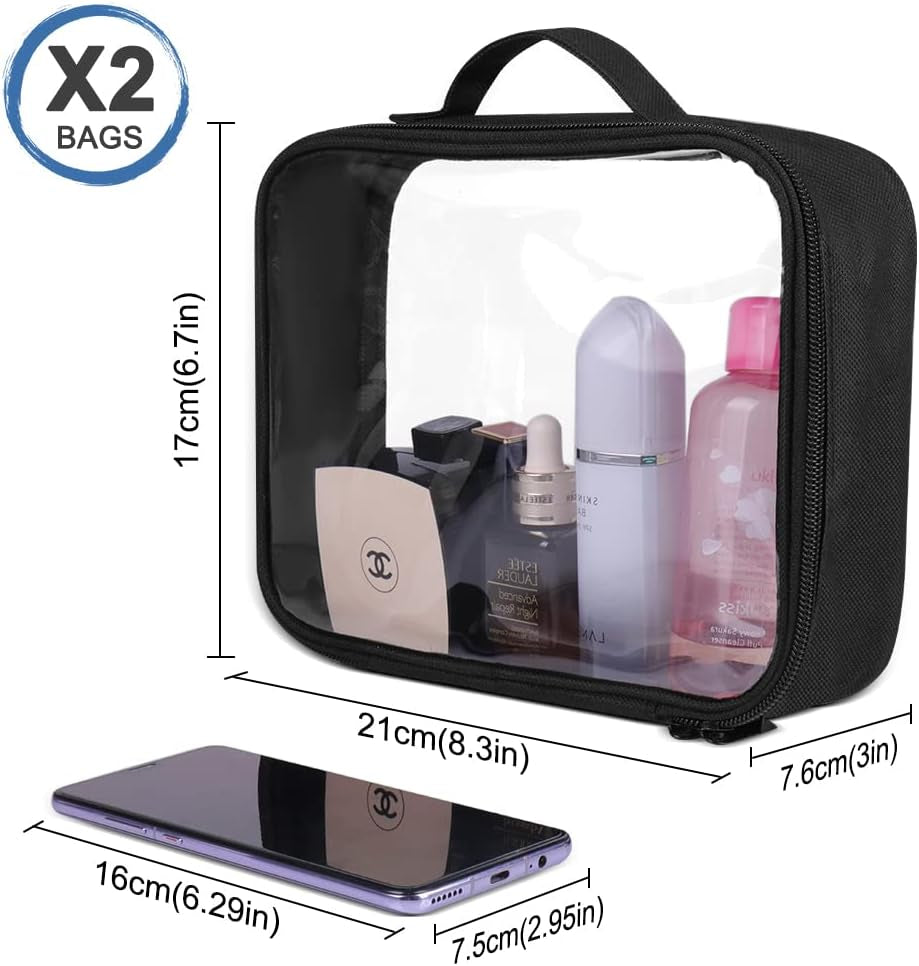 Bolsa De Aseo De Viaje Transparente, Portátil, Impermeable, Aprobada Por La TSA Bolsa De Viaje De 23X18X6.7 Cm, Artículos De Aseo De PVC, Black, Bolsas De Aseo